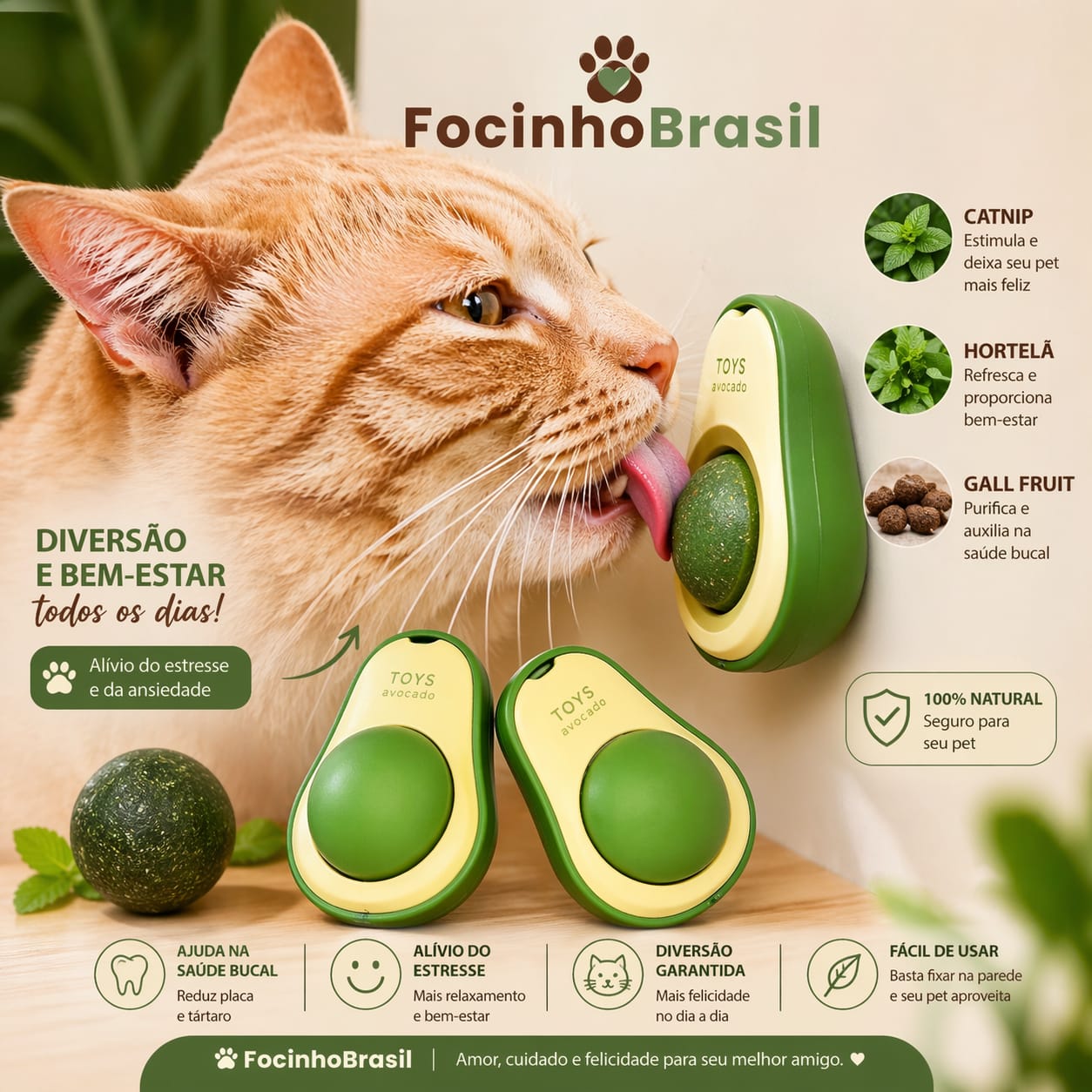 Bola de Catnip formato abacate para Gatos