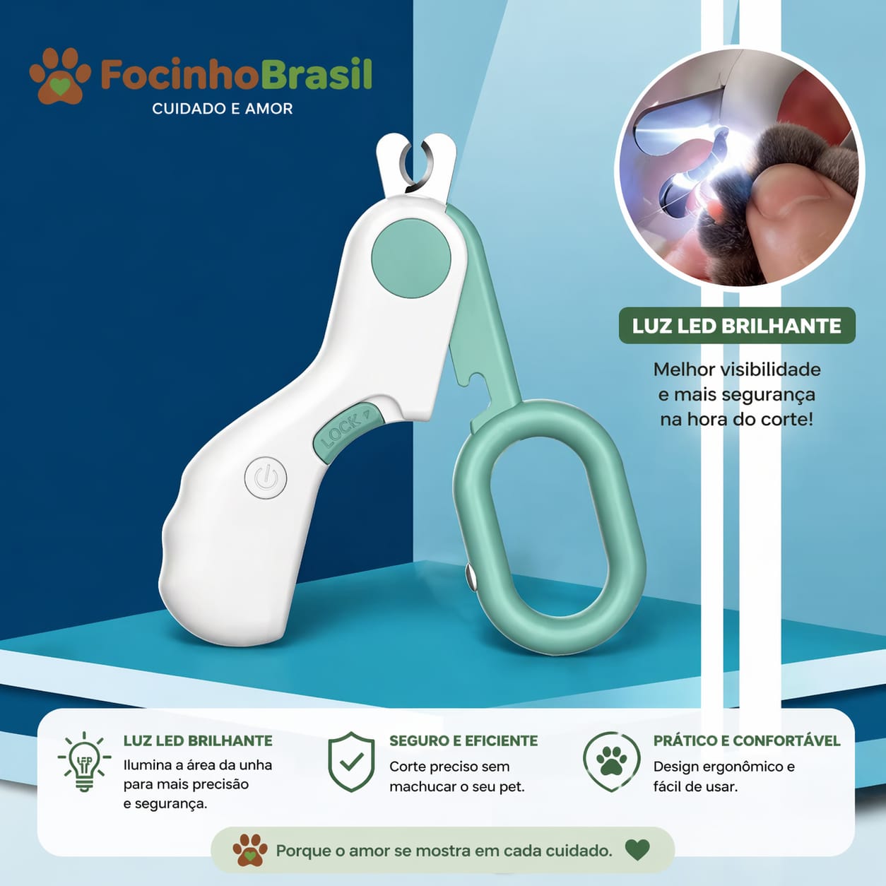 Cortador de unhas para pet com luz LED