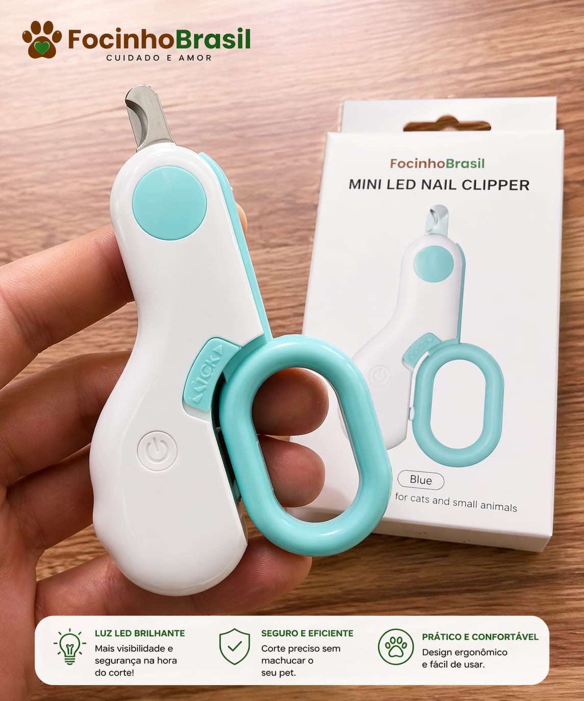 Cortador de unhas para pet com luz LED