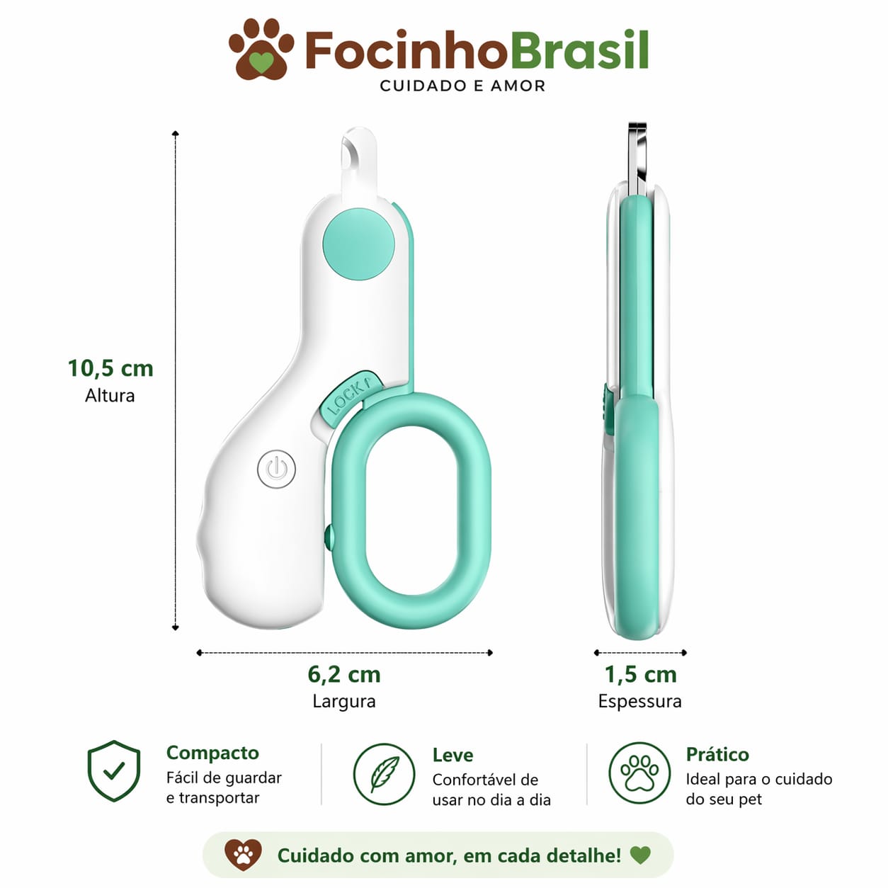 Cortador de unhas para pet com luz LED
