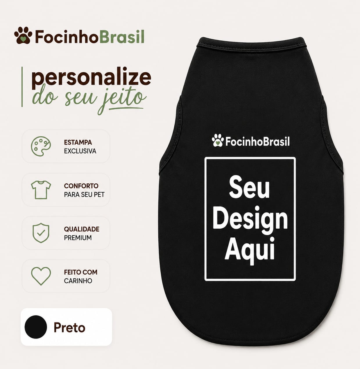 Camiseta Personalizada para Pets – Exclusiva Focinho Brasil
