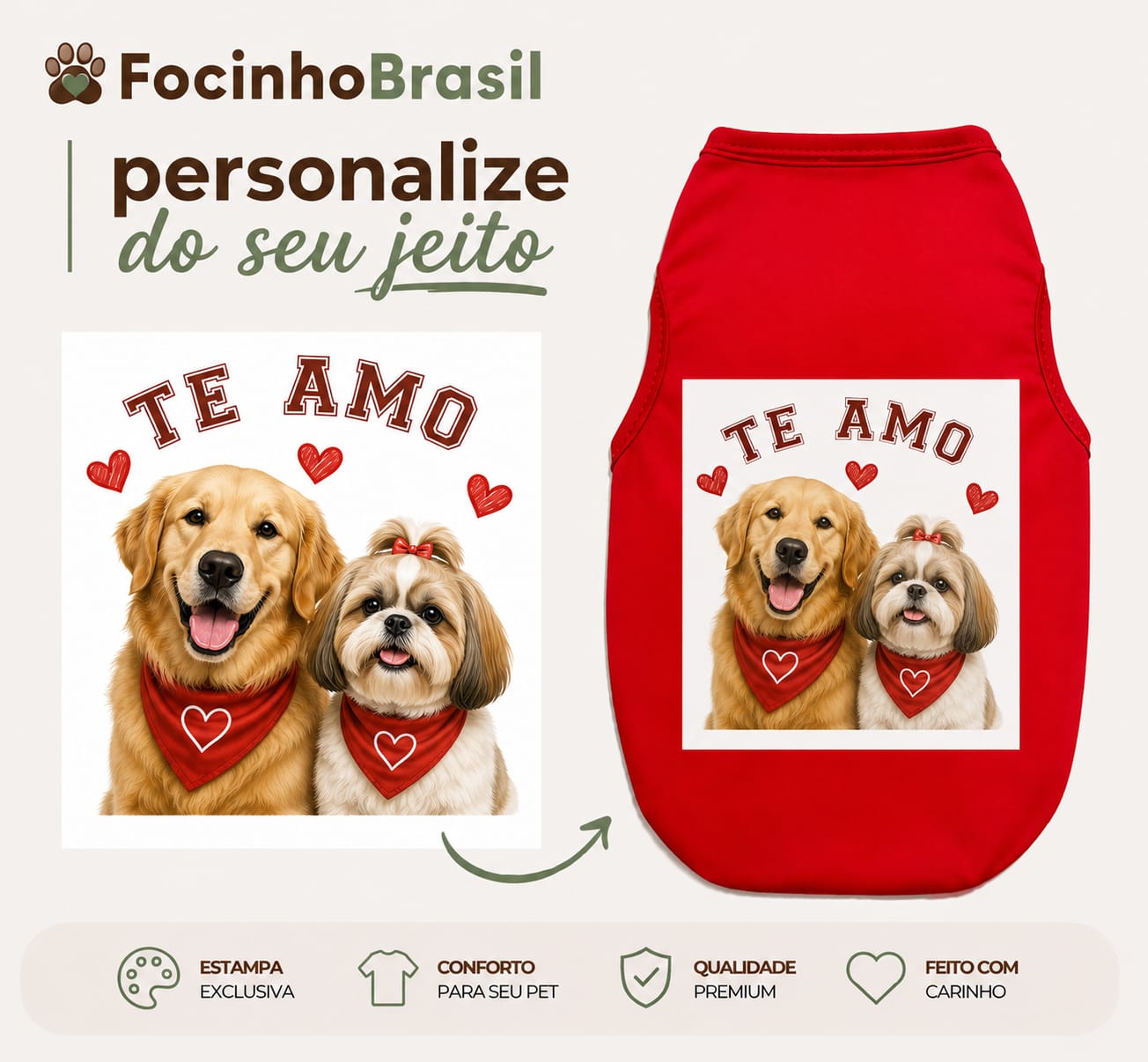 Camiseta Personalizada para Pets – Exclusiva Focinho Brasil
