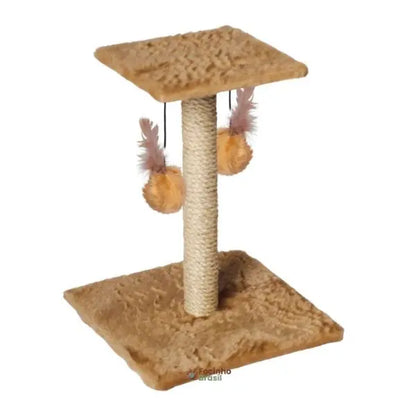 Brinquedos pompom com penas pendurados no arranhador para gatos estimulando brincadeira