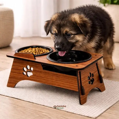 Bebedouro elevado para pets com suporte de madeira e tigelas de polipropileno livre de BPA