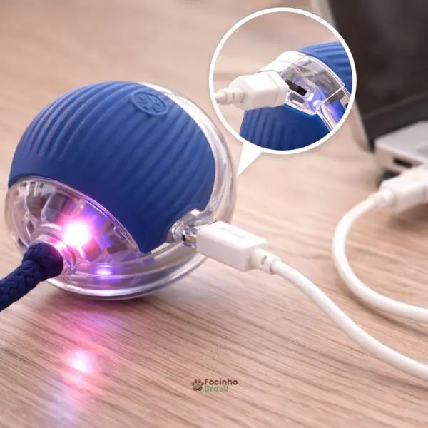 detalhe do material resistente da bolinha automática para cachorro e gato
