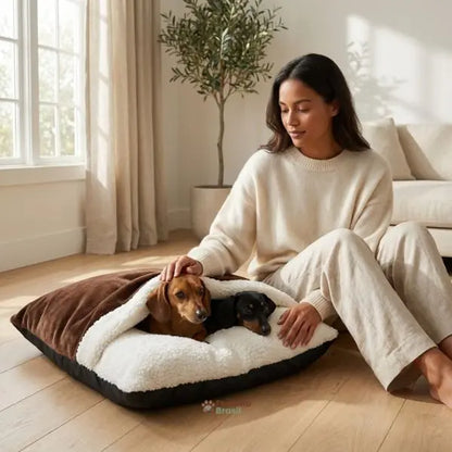 cachorro dormindo em cama pet canguru macia e aquecida