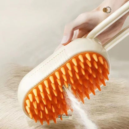 escova elétrica para pets com vapor removendo pelos e massageando a pelagem do gato