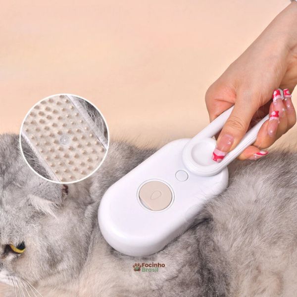 escova removedora de pelos para gatos e cães com tecnologia de vapor portátil