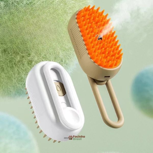 escova pet a vapor elétrica 3 em 1 removendo pelos soltos de gato durante escovação