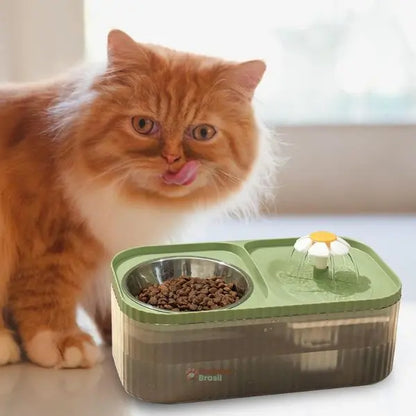 fonte de água para gatos cascata de flores com filtro e tigela inox 2 em 1