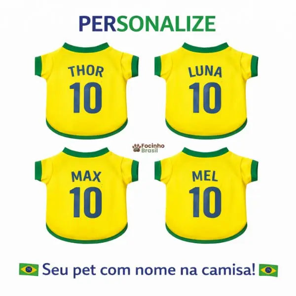 camiseta pet brasil personalizada com nome e número estilo copa do mundo