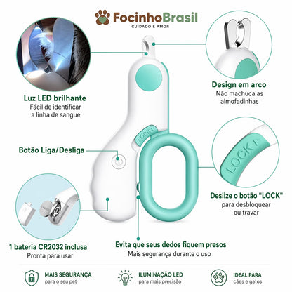 Cortador de unhas para pet com luz LED