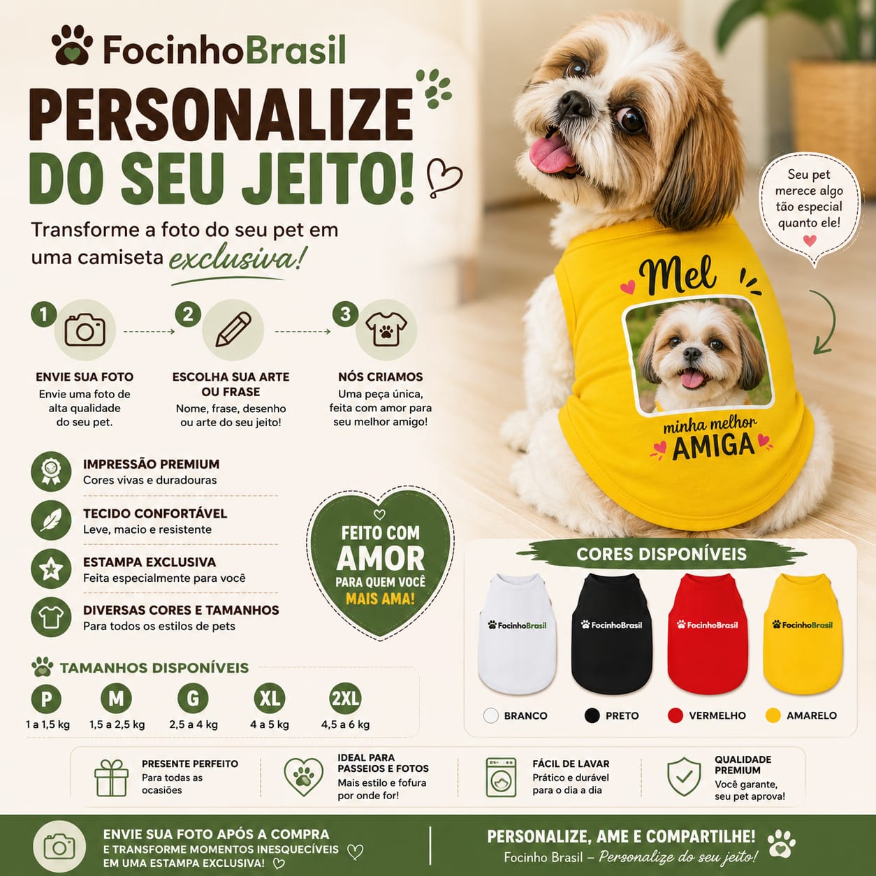 Camiseta Personalizada para Pets – Exclusiva Focinho Brasil