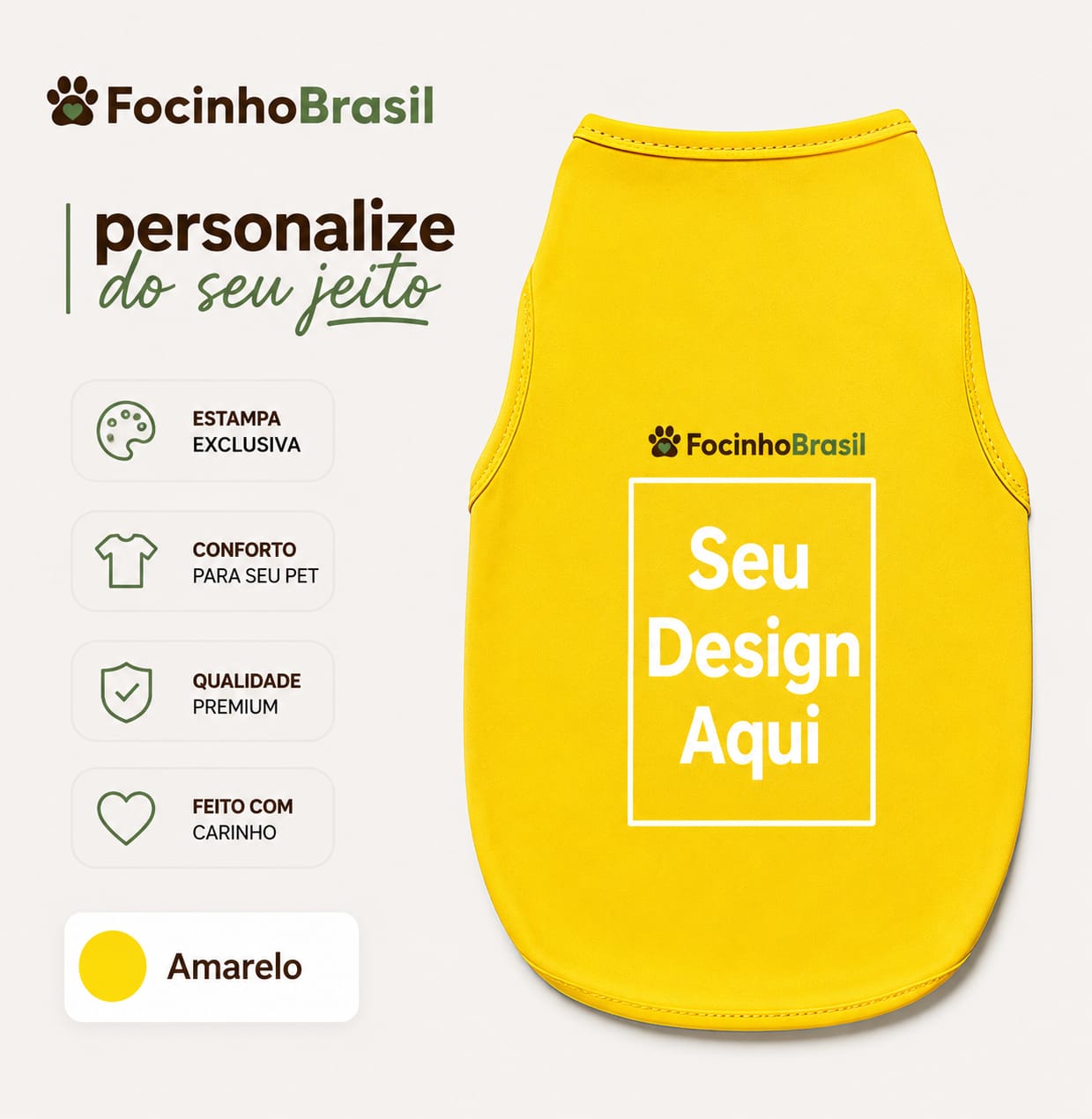 Camiseta Personalizada para Pets – Exclusiva Focinho Brasil
